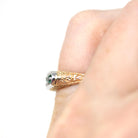 Emerald Two Tone Band - Modern 14k Yellow White Gold Natural Genuine Round Green Gemstones - Estate Circa 2000s Size 5 Stacking Fine Jewelry