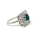 Square Halo Ring - Estate 14k White Gold Created Emerald Natural Diamond Statement - Modern Circa 2000s Era Size 7 1/2 Green Fine Jewelry