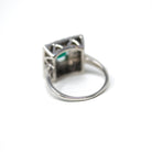 Square Halo Ring - Estate 14k White Gold Created Emerald Natural Diamond Statement - Modern Circa 2000s Era Size 7 1/2 Green Fine Jewelry