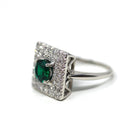 Square Halo Ring - Estate 14k White Gold Created Emerald Natural Diamond Statement - Modern Circa 2000s Era Size 7 1/2 Green Fine Jewelry