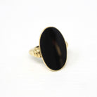 Vintage Onyx Ring - Retro 8k 333 Yellow Gold Oval Black Chalcedony Natural Gemstone - Circa 1970s Era Size 6 Statement Fine 70s Jewelry