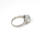 Vintage Moonstone Ring - Mid Century 18k White Gold Natural Cabochon Cut Gem - Circa 1950s Size 6 Genuine Diamonds June Fine 50s Jewelry