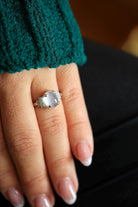 Vintage Moonstone Ring - Mid Century 18k White Gold Natural Cabochon Cut Gem - Circa 1950s Size 6 Genuine Diamonds June Fine 50s Jewelry