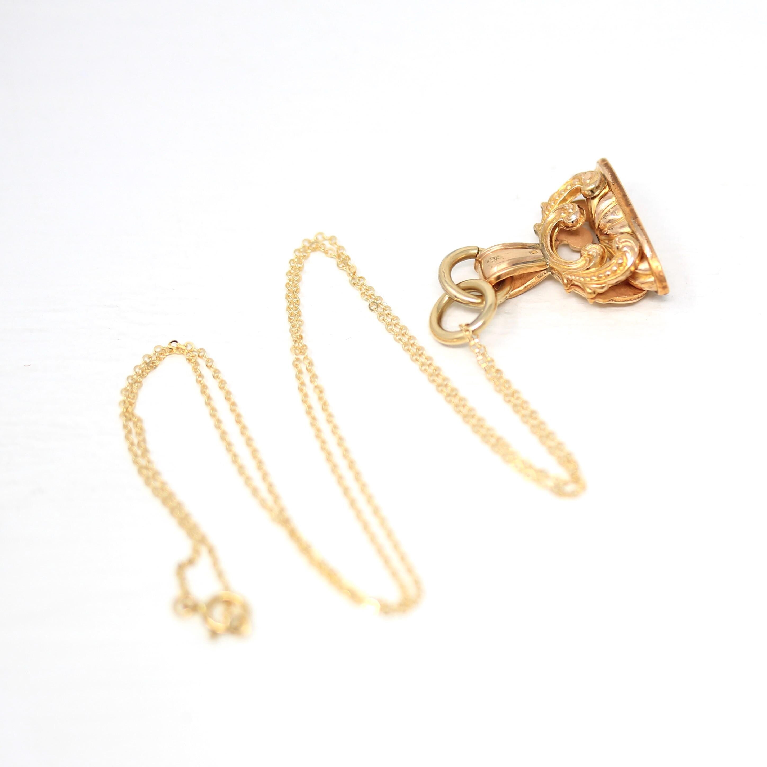 Antique Fob Necklace - Victorian Gold Filled Ornate Repousse Style Charm - Vintage Circa 1880s Era Pocket Watch Fashion Accessory Jewelry