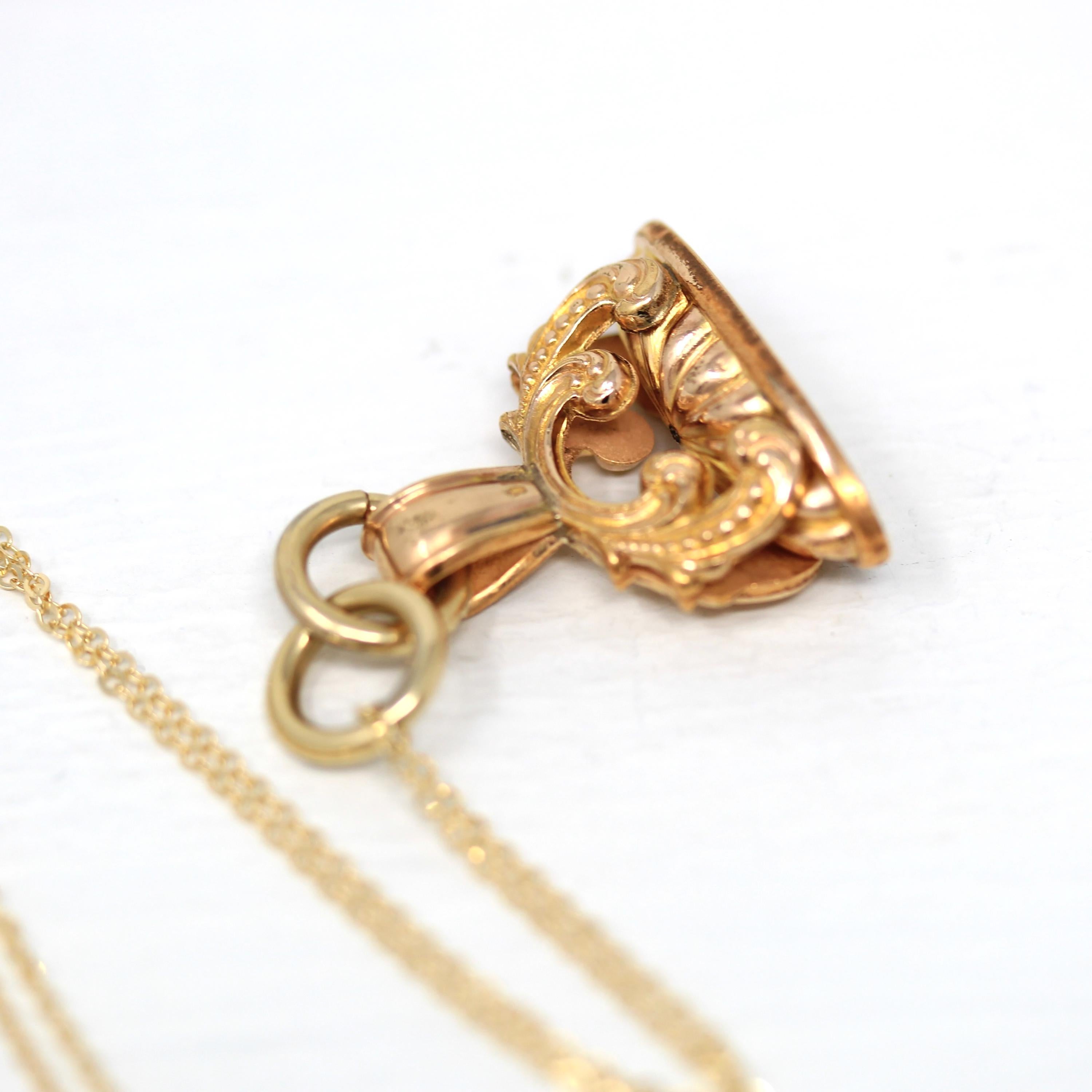 Antique Fob Necklace - Victorian Gold Filled Ornate Repousse Style Charm - Vintage Circa 1880s Era Pocket Watch Fashion Accessory Jewelry