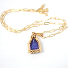 Created Color Change Sapphire Necklace - Retro 14k Yellow Gold Fancy Step Cut Purple Gem Pendant - Vintage Circa 1940s Fine Fashion Jewelry
