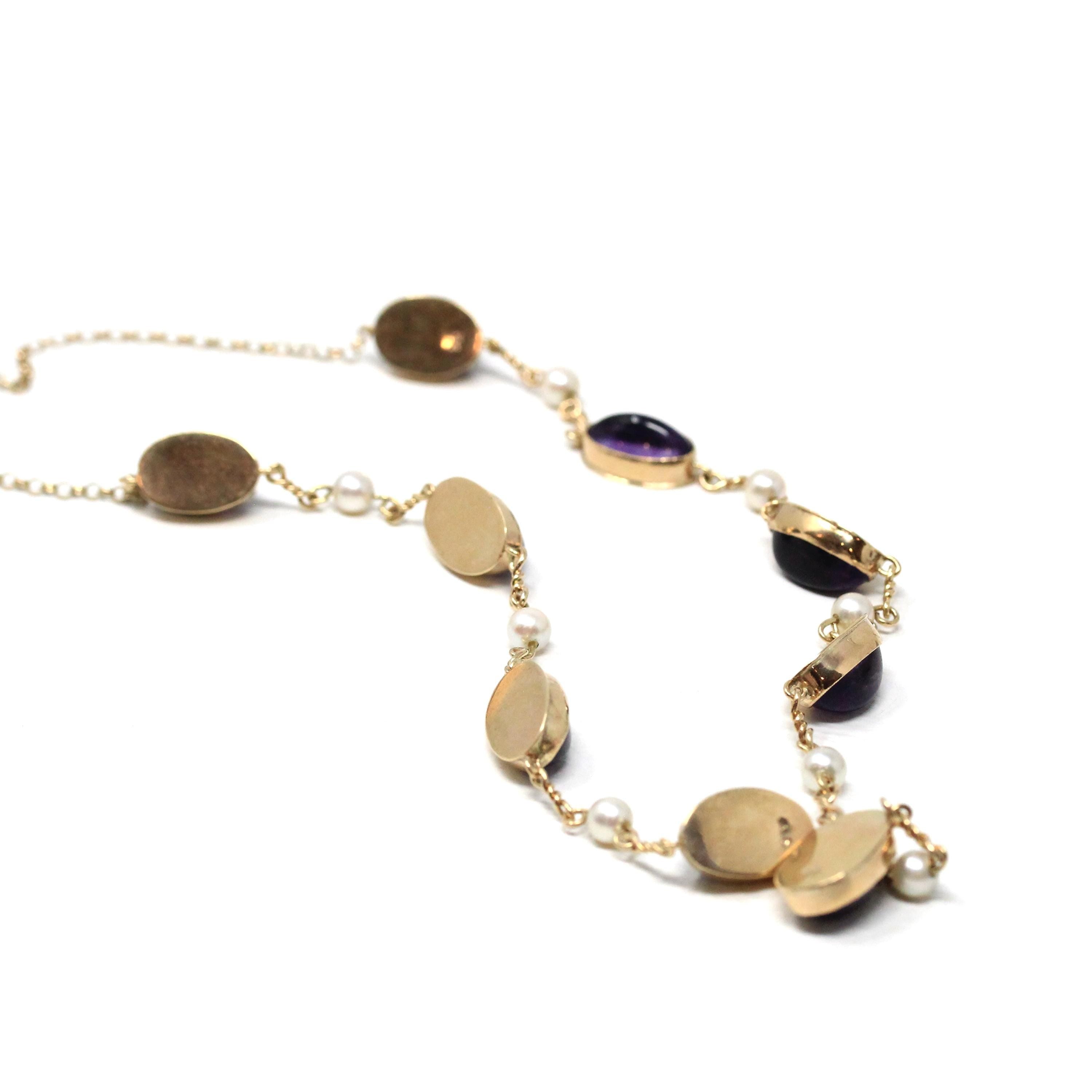 Antique Amethyst Necklace - Vintage 9k Yellow Gold Purple Gem Cultured Pearl Necklace - Edwardian 1910s February June Birthstones Jewelry