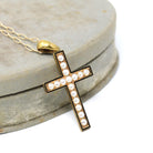 Antique Victorian Cross - Circa 1890s 14k Yellow Gold Seed Pearl & Black Enamel Pendant - Mourning Religious Christianity Cross Fine Jewelry