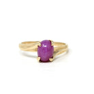 Created Star Ruby Ring - Retro 14k Yellow Gold Cabochon Cut Pink Gemstone - Vintage Circa 1960s Era Size 6 1/4 Bypass Fine Statement Jewelry