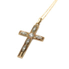 Vintage Cross Necklace - Retro 10k Yellow & White Gold Genuine .07 CTW Diamond Gem Pendant - Circa 1940s Era Religious Faith Fine Jewelry