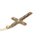Vintage Cross Necklace - Retro 10k Yellow & White Gold Genuine .07 CTW Diamond Gem Pendant - Circa 1940s Era Religious Faith Fine Jewelry
