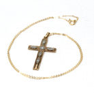 Vintage Cross Necklace - Retro 10k Yellow & White Gold Genuine .07 CTW Diamond Gem Pendant - Circa 1940s Era Religious Faith Fine Jewelry