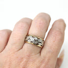 Vintage Pierced Band - Mid Century Era 14k Yellow & White Gold Open Metal Cigar Style Ring - Circa 1950s Size 5 1/2 Two Tone Unisex Jewelry