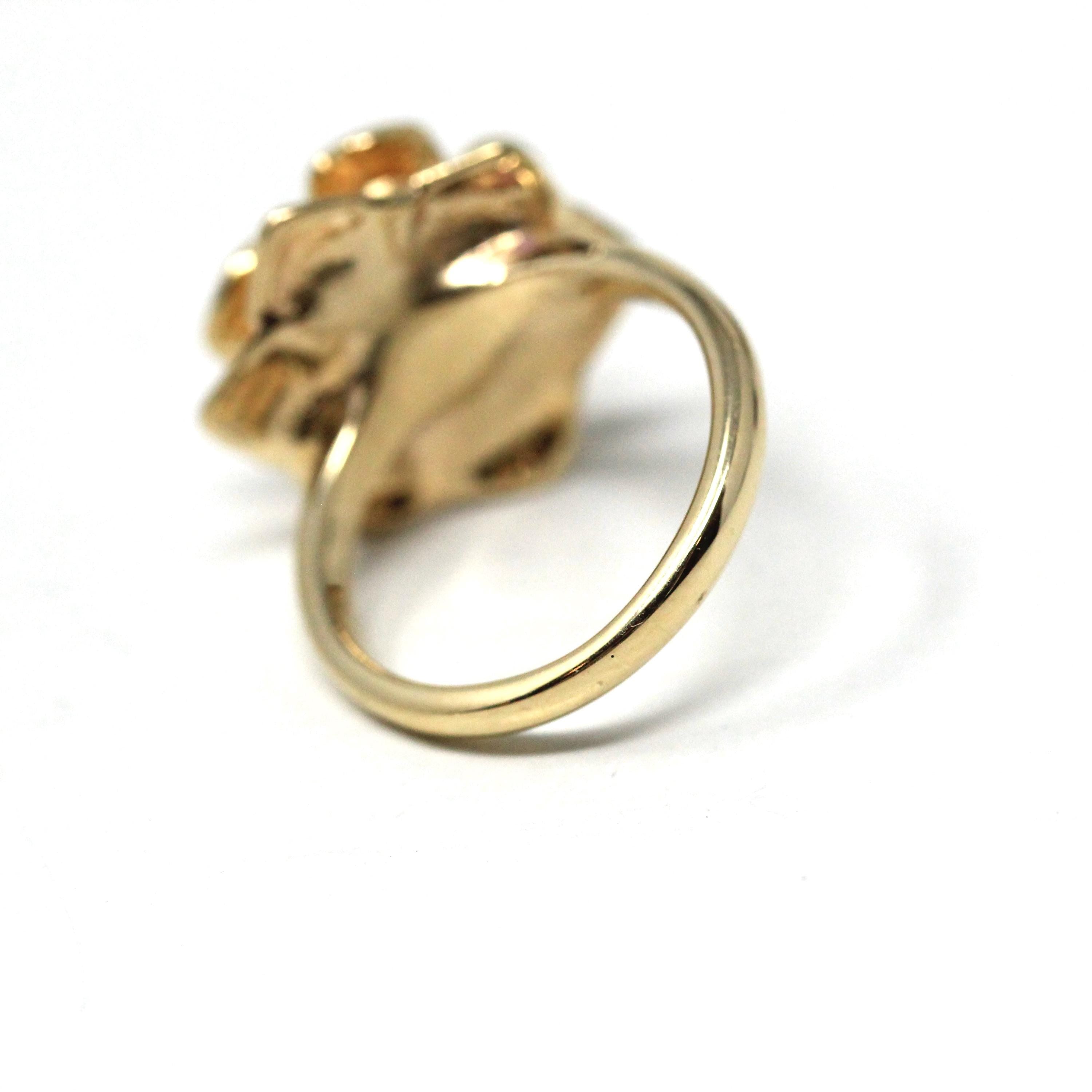 Diamond Flower Ring - Retro 14k Yellow Gold Rose Floral Natural Gemstone - Vintage Circa 1970s Era Size 2 3/4 April Birthstone Fine Jewelry