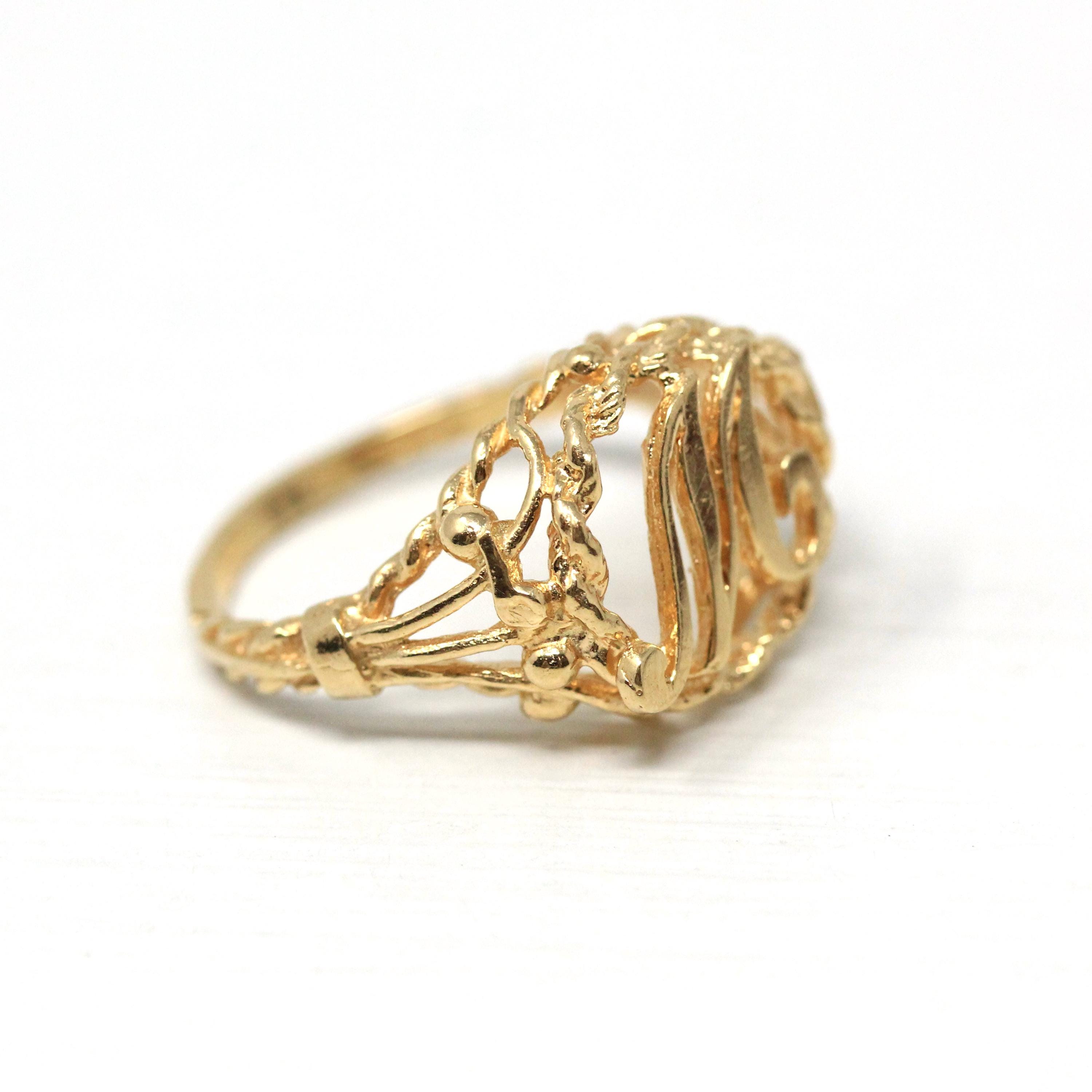 Letter "M" Ring - Estate 14k Yellow Gold Single Initial Twisted Rope Design - Vintage Circa 1990s Era Size 5 3/4 Statement 90s Fine Jewelry