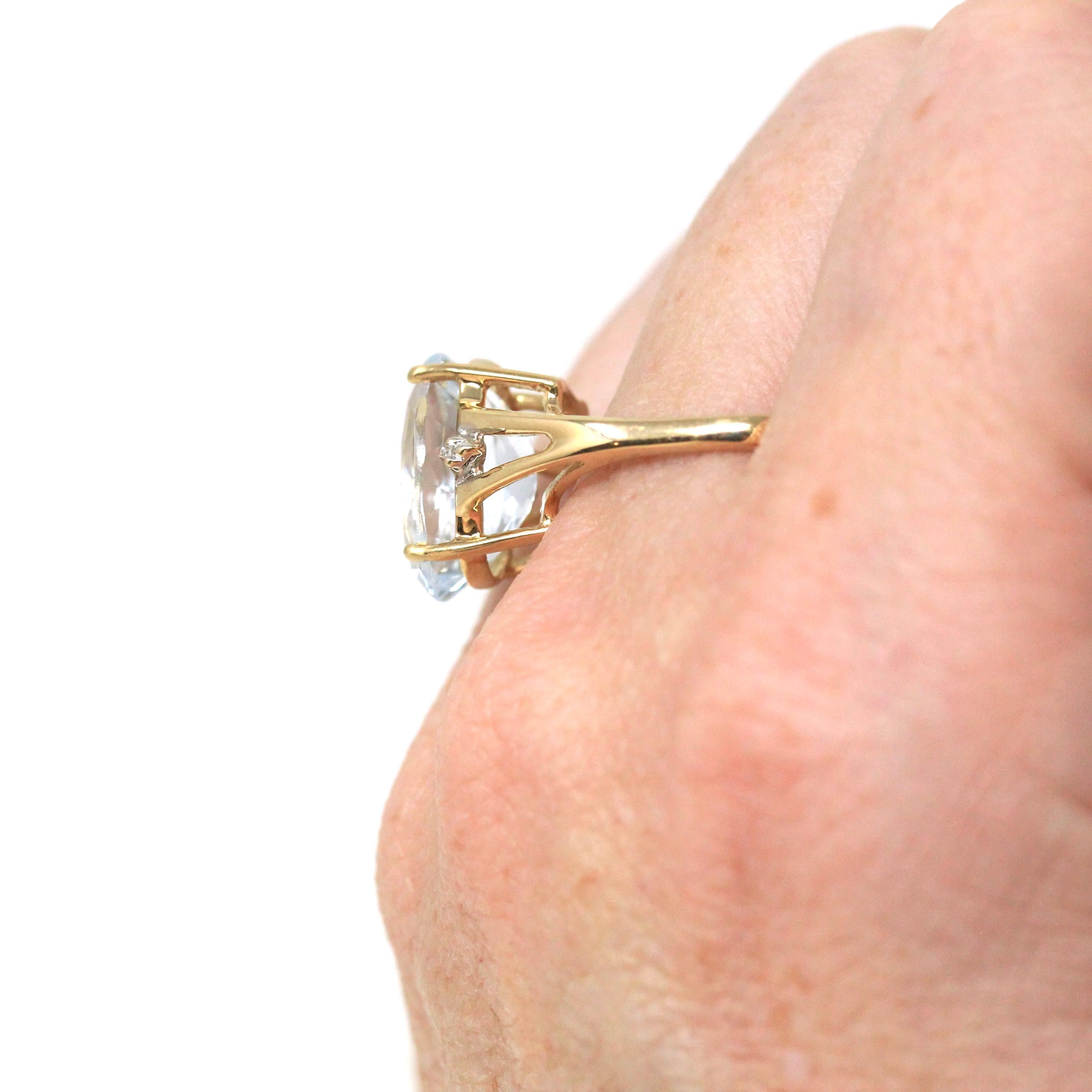 Aquamarine & Diamond Ring - Modern 10k Yellow Gold Oval Faceted 2.40 CT Blue Gem - Estate Circa 2000's Era Size 8 1/2 Statement Fine Jewelry