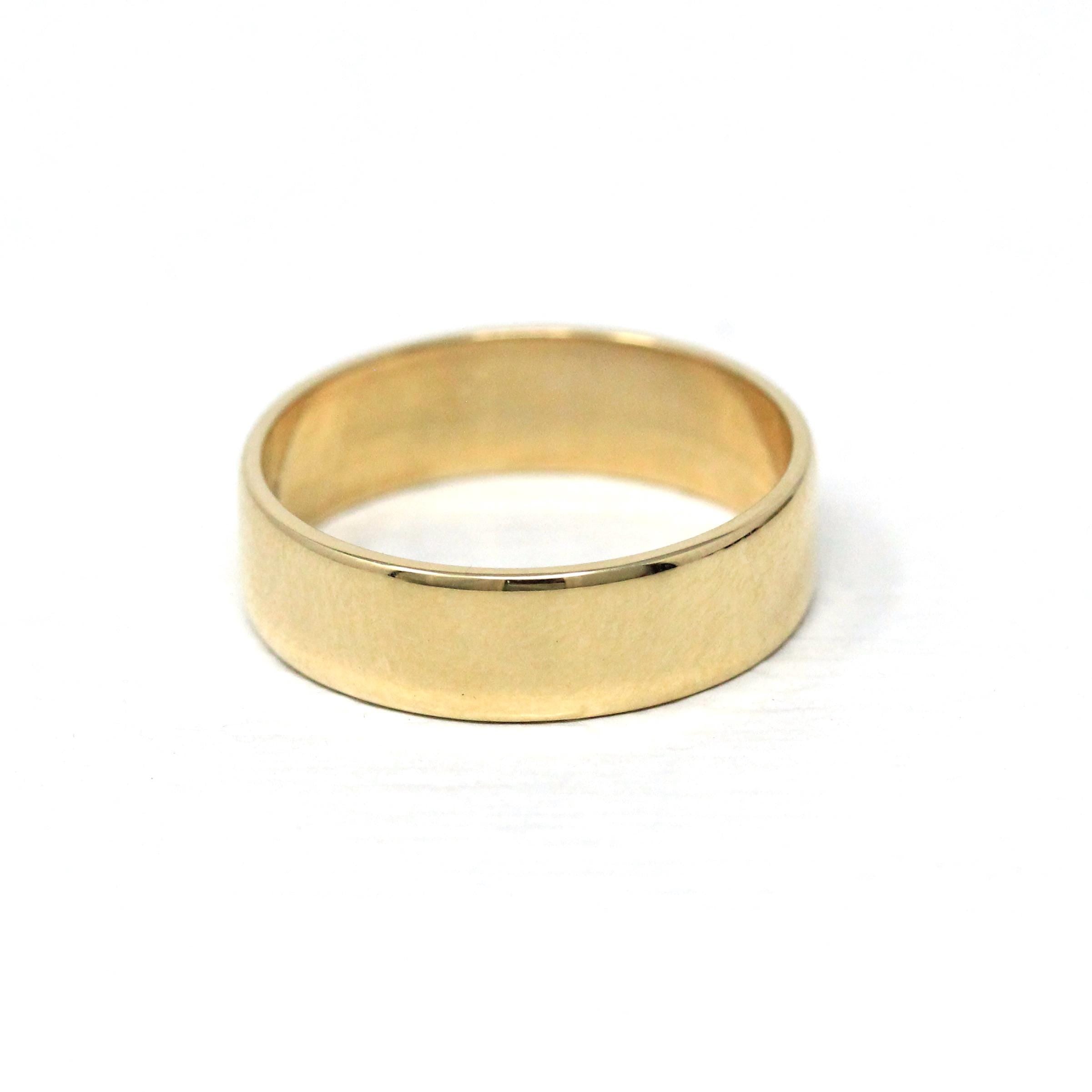 Wide Cigar Band - Vintage 9k Yellow Gold London England UK - Circa 1970s Era Size 8 3/4 English Hallmarks 1979 Fine Minimalist 70s Jewelry