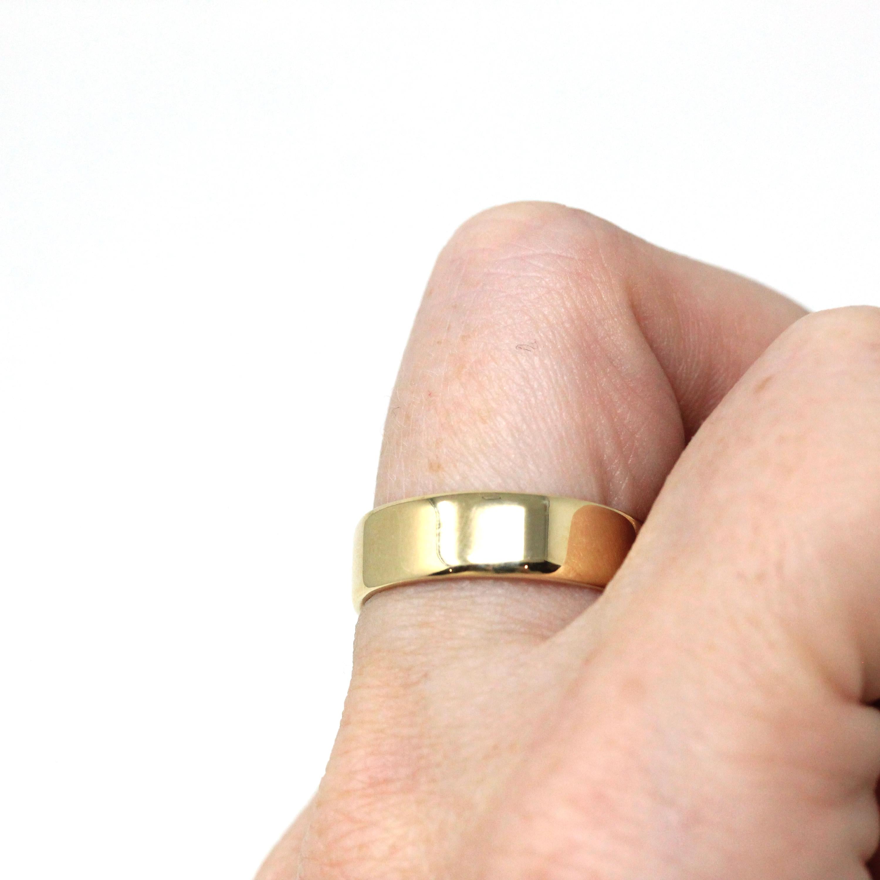 Wide Cigar Band - Vintage 9k Yellow Gold London England UK - Circa 1970s Era Size 8 3/4 English Hallmarks 1979 Fine Minimalist 70s Jewelry