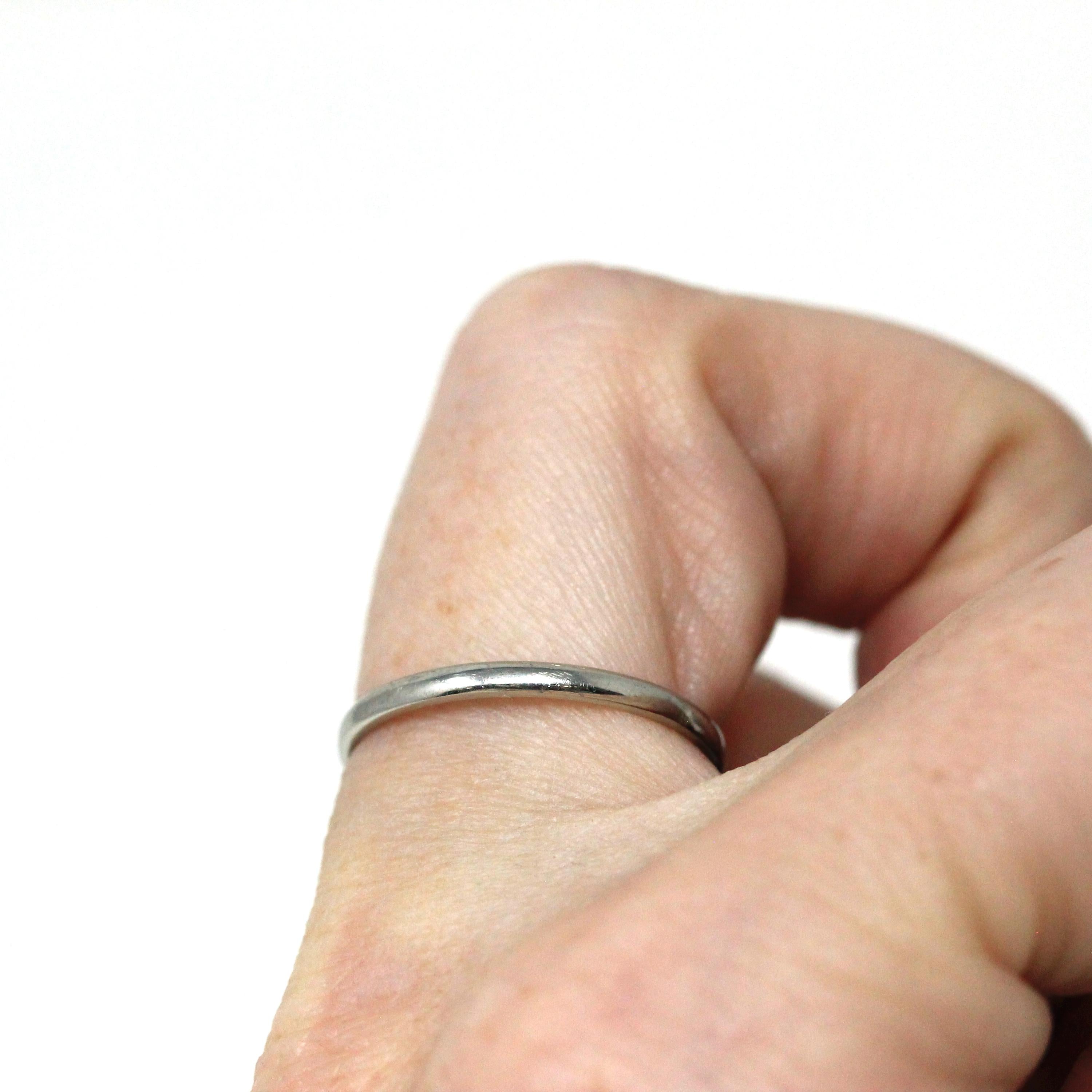 Dated 1927 Band - Art Deco 19k White Gold Hand Engraved Inscribed Wedding Ring - Antique Size 7 Circa 1920s Stacking Unisex Fine 20s Jewelry