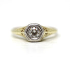 Art Deco Diamond Ring - Vintage 18k & Platinum Two Tone Natural Old European Cut Gem - Circa 1930s Size 6 Engagement Fine Filigree Jewelry