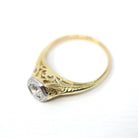 Art Deco Diamond Ring - Vintage 18k & Platinum Two Tone Natural Old European Cut Gem - Circa 1930s Size 6 Engagement Fine Filigree Jewelry