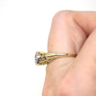 Art Deco Diamond Ring - Vintage 18k & Platinum Two Tone Natural Old European Cut Gem - Circa 1930s Size 6 Engagement Fine Filigree Jewelry