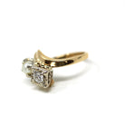 Pearl & Diamond Ring - Retro 14k Two Tone Gold Two Gemstones Toi Et Moi Bypass - Vintage Circa 1940s Era Size 5 1/4 Fine Statement Jewelry