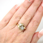 Pearl & Diamond Ring - Retro 14k Two Tone Gold Two Gemstones Toi Et Moi Bypass - Vintage Circa 1940s Era Size 5 1/4 Fine Statement Jewelry