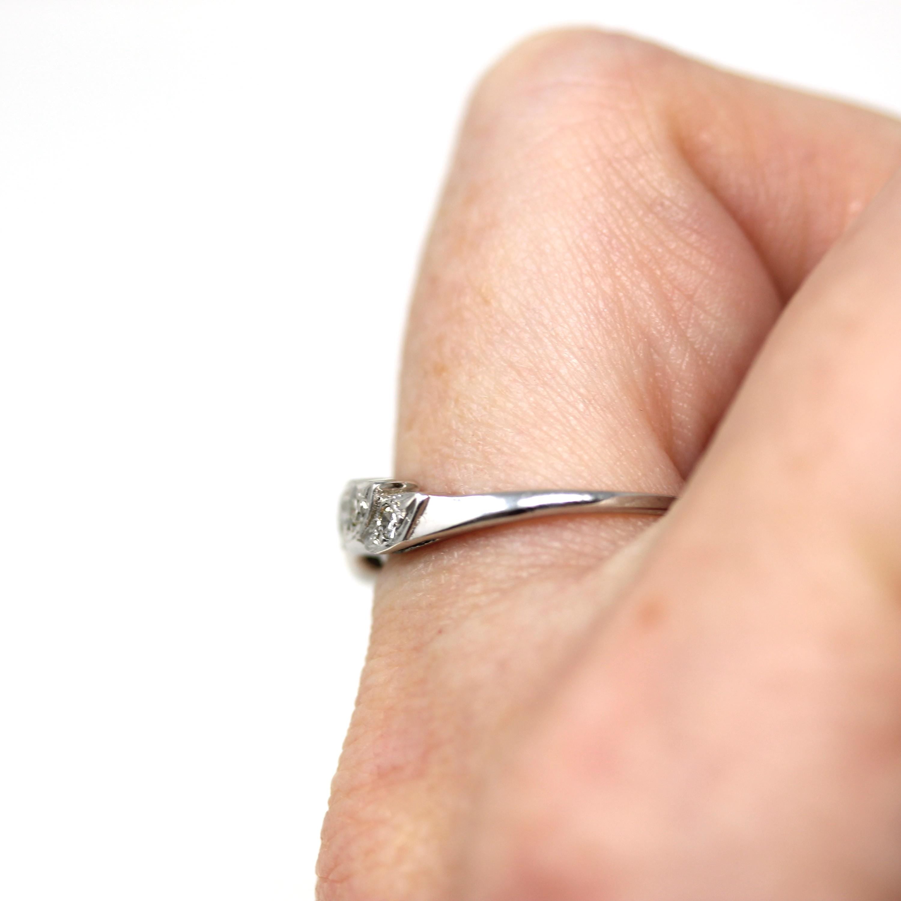 Vintage Wedding Band - Mid Century 14k White Gold 0.12 CTW Six Round Single Cut Diamond Ring - Circa 1950s Size 7 Fine Bridal Jewelry