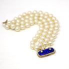 Antique Enamel Bracelet - Victorian Era 10k Rosy Yellow Gold Royal Blue Guilloché Enamel Clasp - Simulated Pearl Fine Celestial Jewelry