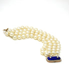 Antique Enamel Bracelet - Victorian Era 10k Rosy Yellow Gold Royal Blue Guilloché Enamel Clasp - Simulated Pearl Fine Celestial Jewelry