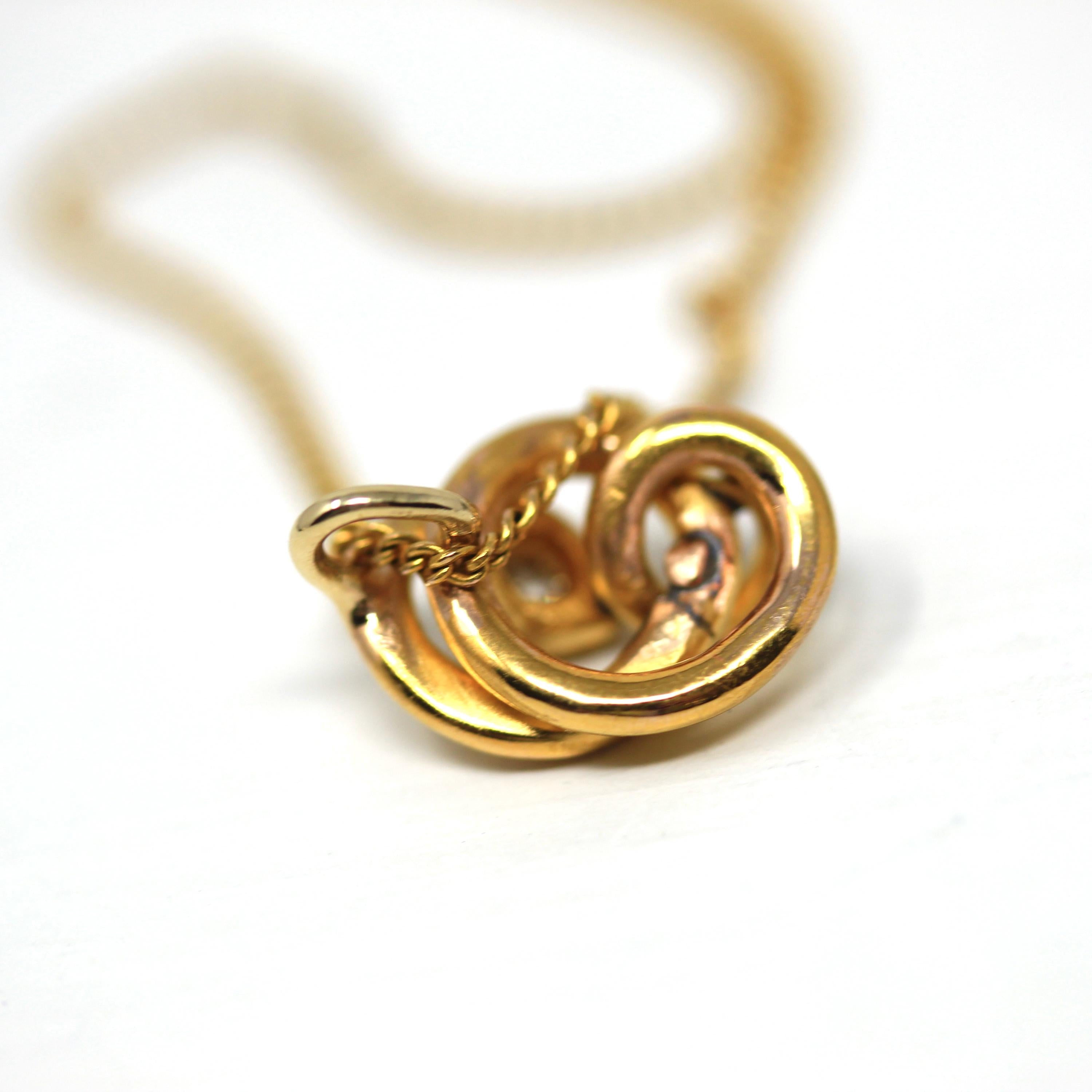 Antique Snake Charm - Edwardian 14k Yellow Gold Pin Conversion Pendant - Vintage Circa 1910s Era Serpent Old English Diamond Fine Jewelry