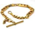 Antique Pocket Watch Chain - Gold Filled Rollo Chain T Bar Dog Clip Clasp - Victorian Circa 1890s Unisex Goldstone Fancy Link Fine Jewelry