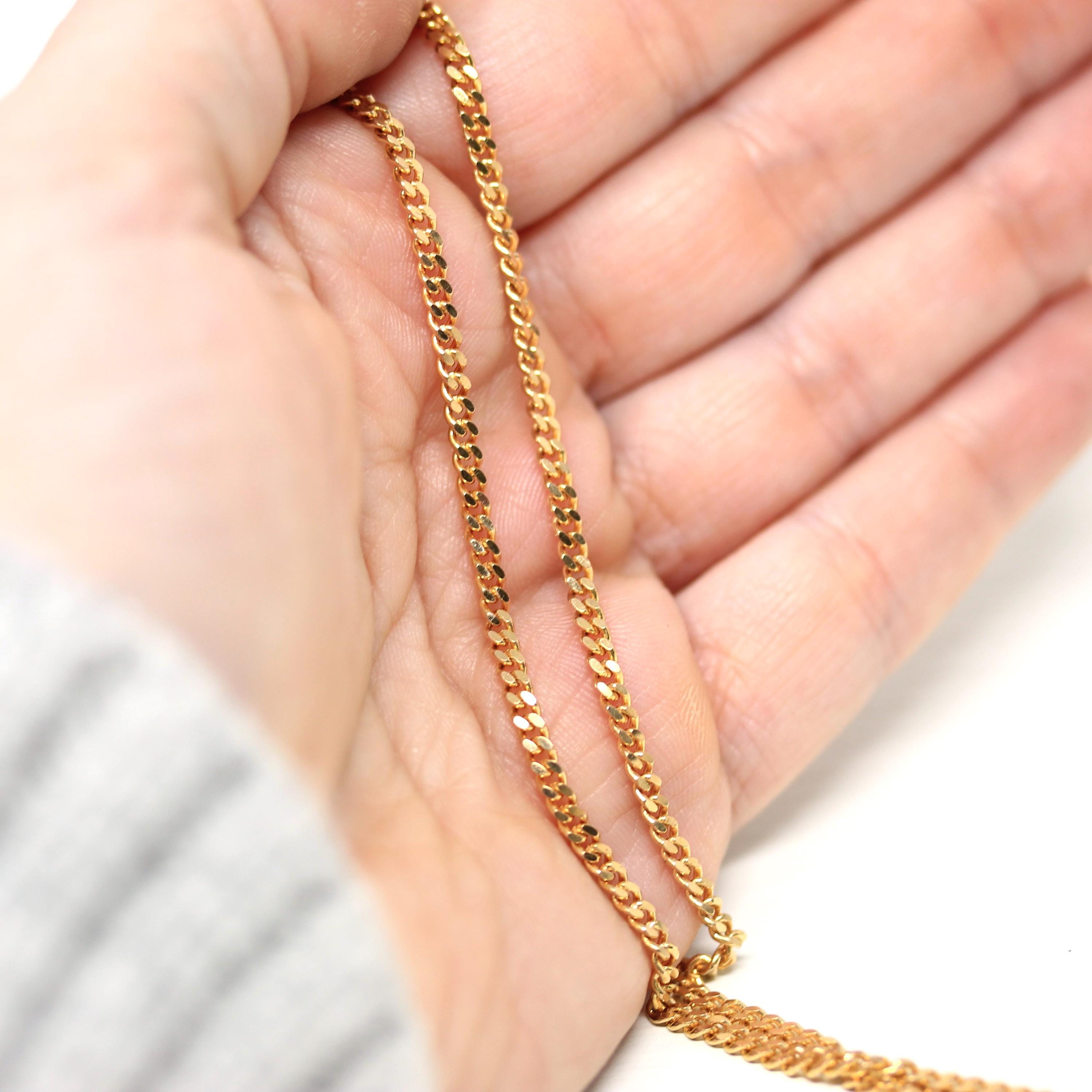 Modern Curb Chain - Estate 9k Rosy Yellow Gold Plain Link Necklace - 23 Inch Stacking Accessory English Hallmarks Contemporary Fine Jewelry