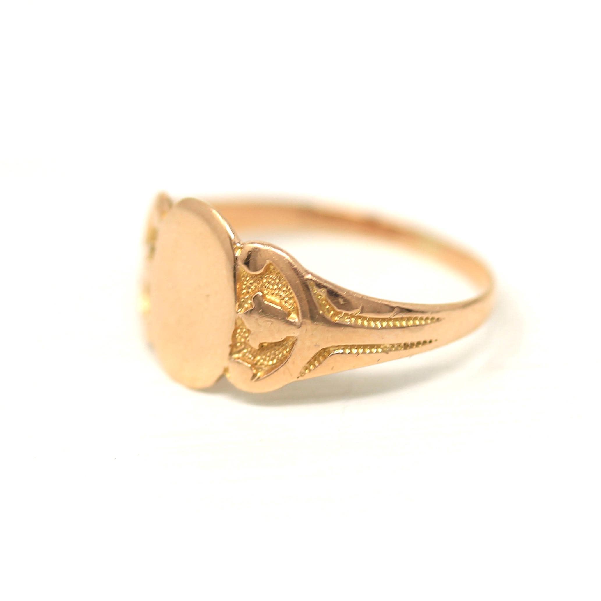 Blank Signet Ring - Edwardian 10k Rose Gold Engrave Monogram Letters Initials Band - Antique Circa 1910s Era Size 5 1/2 Ostby Barton Jewelry