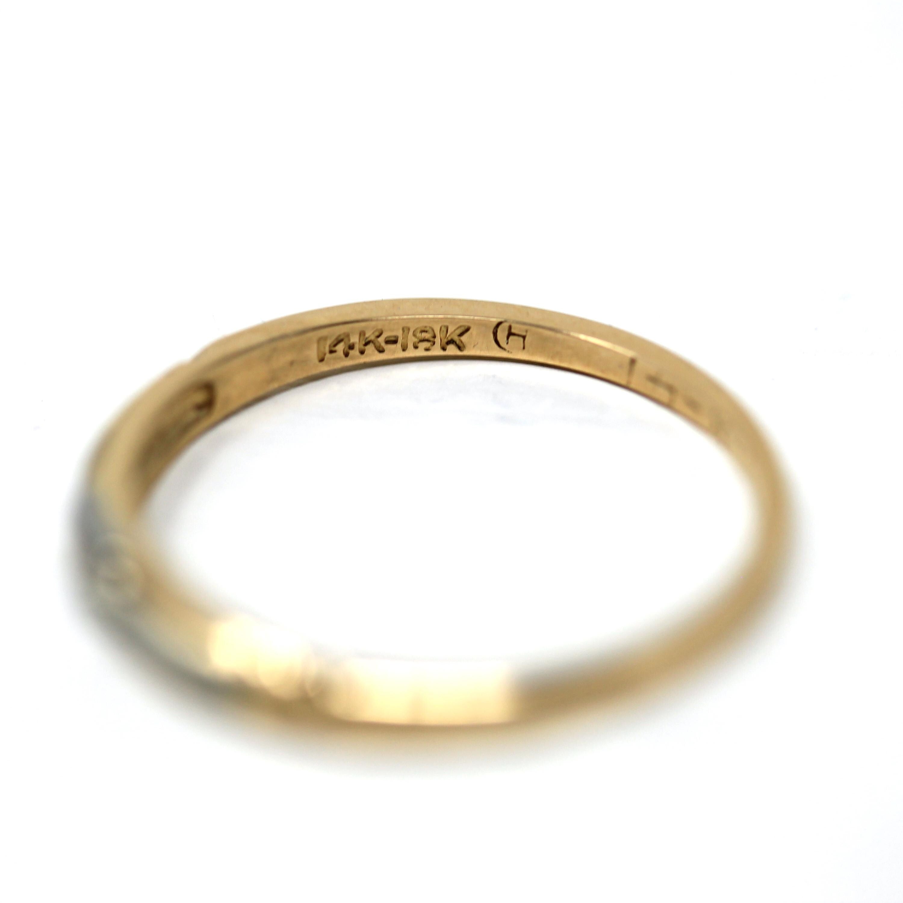 Vintage Wedding Band - Mid Century 14k Yellow & 18k White Gold Genuine Diamond Ring - Dated 1941 Size 5 1/2 Two Tone Fine Bridal 40s Jewelry