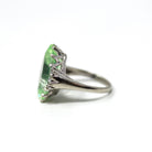 Created Spinel Ring - Retro 10k White Gold Marquise Cut Green Stone - Vintage Circa 1960s Era Size 5 3/4 Fine Statement Cocktail 60s Jewelry