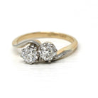 Diamond Toi Et Moi Ring - Edwardian 18k Yellow Gold & Platinum 1.00 CTW Bypass Band - Antique Circa 1910s Era Size 5 1/4 Fine Bridal Jewelry