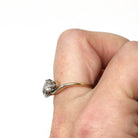 Diamond Toi Et Moi Ring - Edwardian 18k Yellow Gold & Platinum 1.00 CTW Bypass Band - Antique Circa 1910s Era Size 5 1/4 Fine Bridal Jewelry