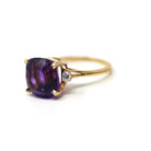 Amethyst & Diamond Ring - Estate 18k Yellow Gold Purple 6.19 CT Gem - Modern Circa 1980s Era Size 7 3/4 February Birthstone Fine Jewelry