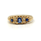 Sapphire & Diamond Band - Edwardian 18k Yellow Gold Natural Blue Gems Wedding Ring - Antique Vintage 1910s London Size 8 1/4 Fine Jewelry