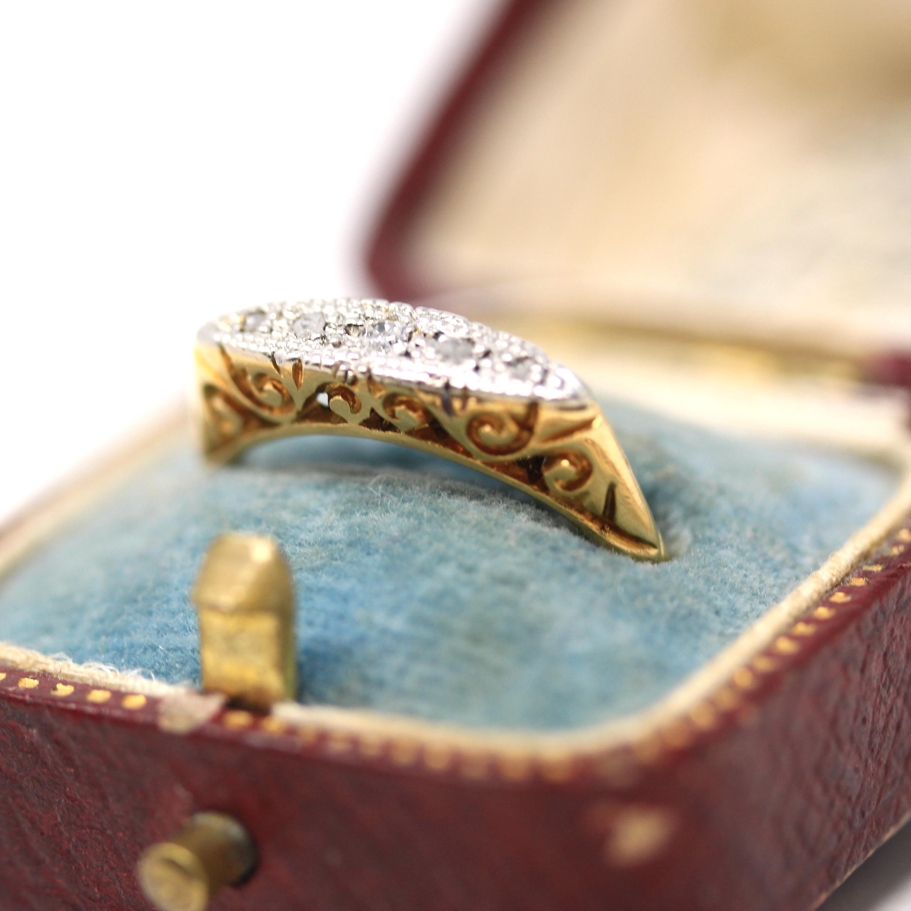 Antique Diamond Band - Edwardian 18k Yellow Gold & Platinum Genuine Natural Gemstones - Vintage 1910s Five Stone Ring Size 6 Fine Jewelry