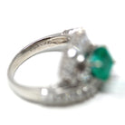 Emerald & Diamond Ring - Estate Platinum 1.68CT Green Square Step Cut Natural Beryl - Vintage Engagement Fine Bypass Baguette Report Jewelry