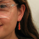 Victorian Coral Earrings - Antique 14k Yellow Cold Natural Calcareous Gemstone Drops - Circa 1890s Era Pierced Fine Etruscan Revival Jewelry