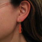 Victorian Coral Earrings - Antique 14k Yellow Cold Natural Calcareous Gemstone Drops - Circa 1890s Era Pierced Fine Etruscan Revival Jewelry