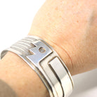 Vintage Geometric Cuff Bracelet - Retro Era Sterling Silver Modernist Style Abstract Statement Piece - Circa 60s Textured Funky Fine Jewelry