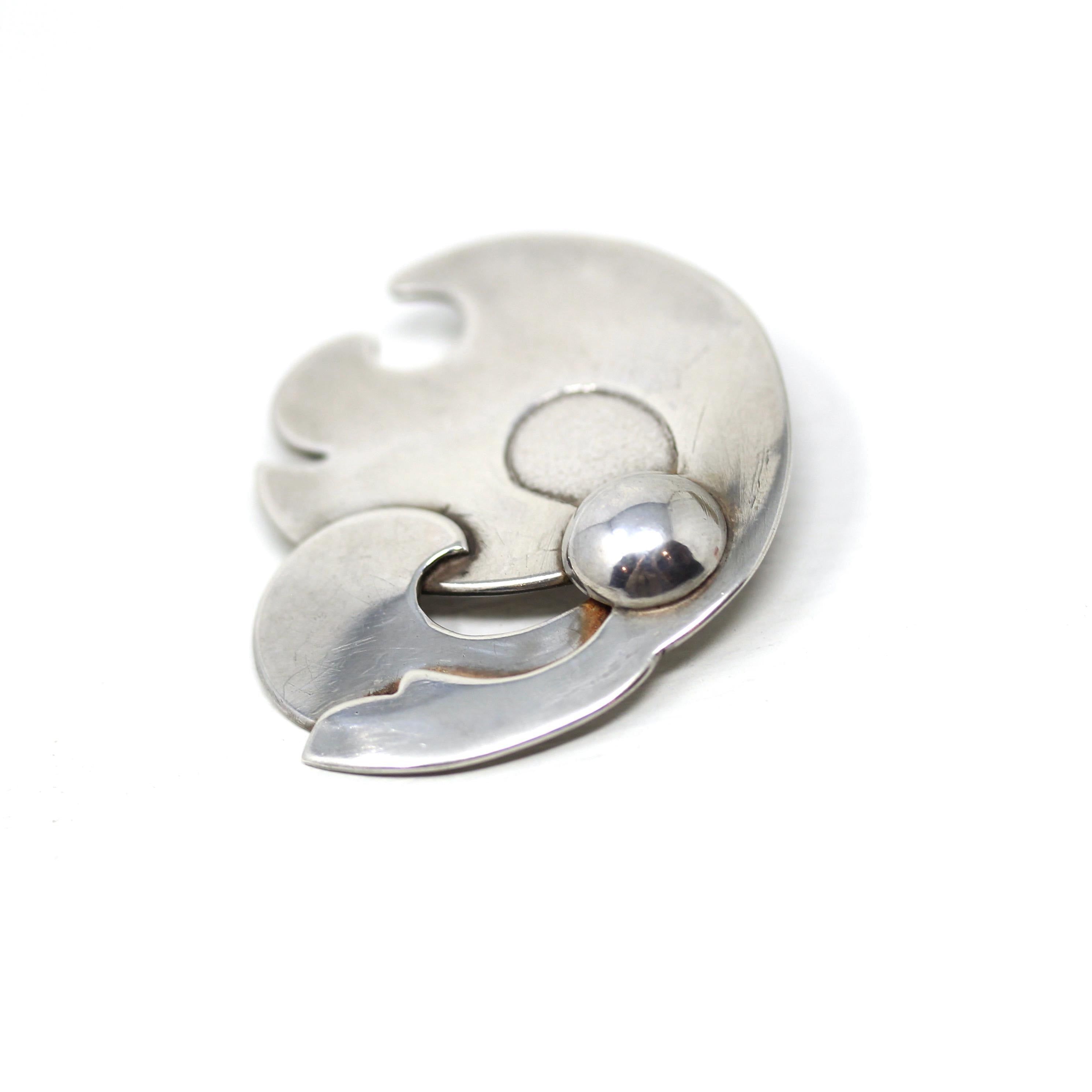 Vintage Modernist Brooch - Retro Era Sterling Silver Organic Funky Cutout Shapes Pin - Circa 1960s Handmade Fashion Statement Fine Jewelry