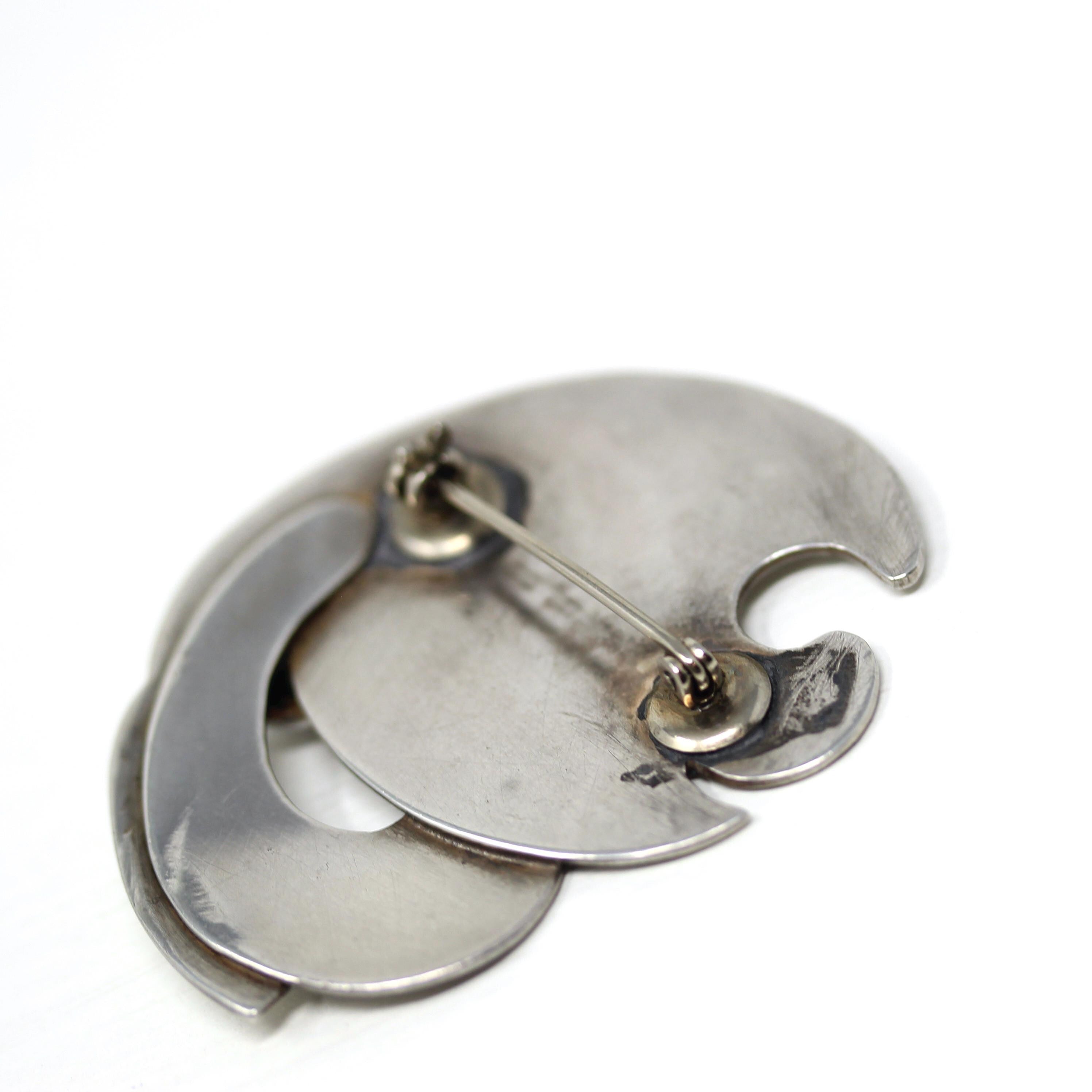 Vintage Modernist Brooch - Retro Era Sterling Silver Organic Funky Cutout Shapes Pin - Circa 1960s Handmade Fashion Statement Fine Jewelry