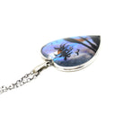 Morpho Butterfly Pendant - Art Deco Sterling Silver Blue Wing Heart Necklace - Vintage Circa 1930s Era Palm Tree Beach Sunset Insect Jewelry