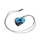 Morpho Butterfly Pendant - Art Deco Sterling Silver Blue Wing Heart Necklace - Vintage Circa 1930s Era Palm Tree Beach Sunset Insect Jewelry